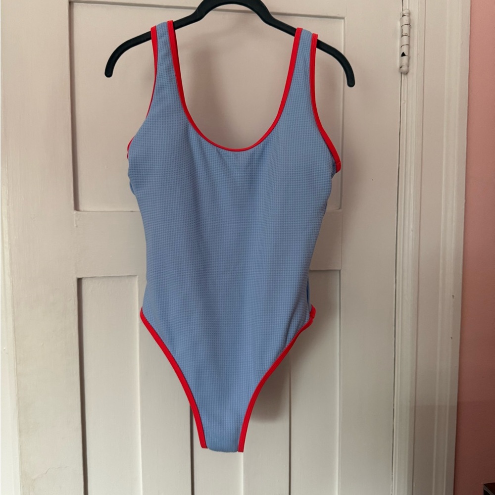 Blue and Red One-Piece Swimsuit